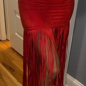 H&M COACHELLA womens red tassel skirt (size 4)